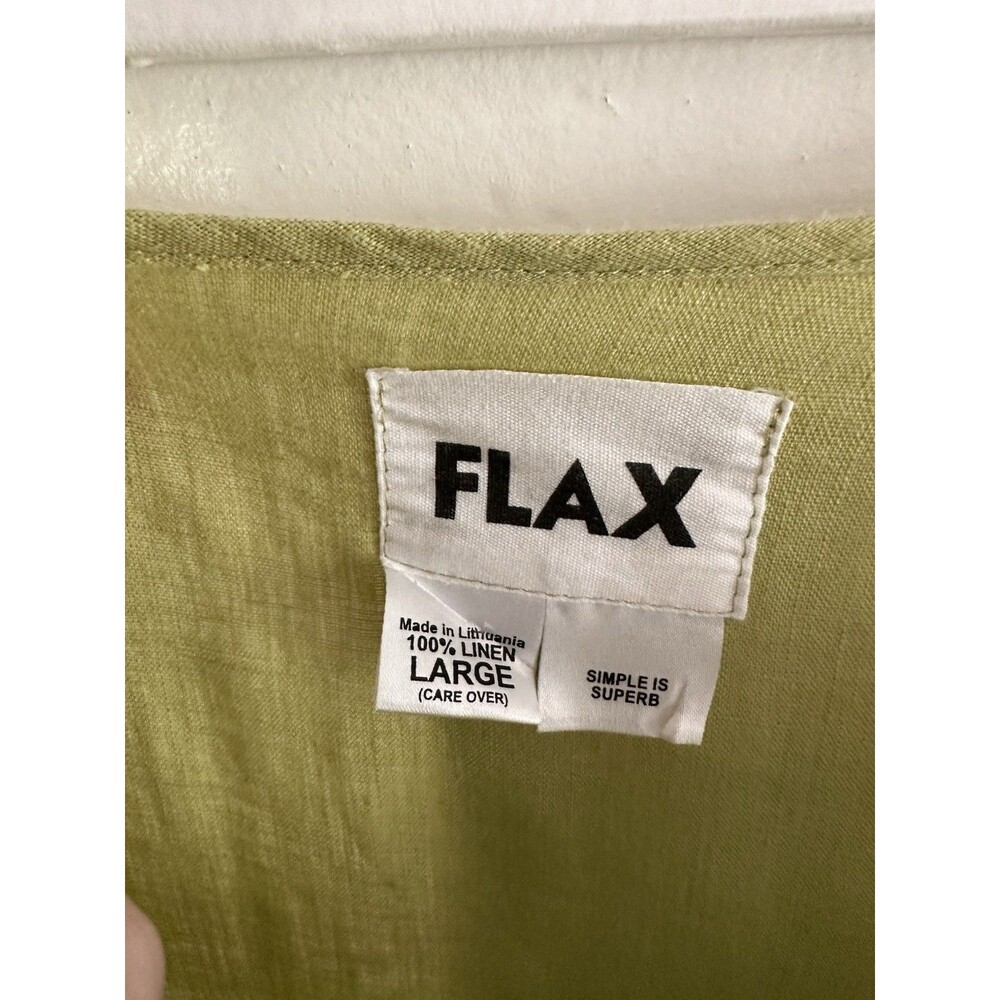 FLAX Womens Green Woven Linen Lagenlook Boho Long Sleeve Button Up Top Sz L - Picture 10 of 10